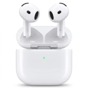 هدفون بلوتوثی اپل مدل AirPods 4 دارای نویز کنسلینگ، درگاه شارژ USB-Type-C و شارژ بی سیم، با قابلیت اتصال به چند دستگاه، پشتیبانی از فرمان لمسی و دستیار صوتی، نشانگر LED، مقاوم در برابر پاشش آب و گرد و غبار