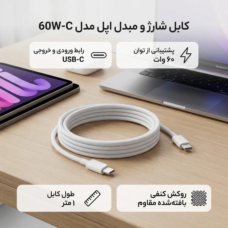 کابل USB-C اپل مدل 60W-C طول 1 متر - Image 5